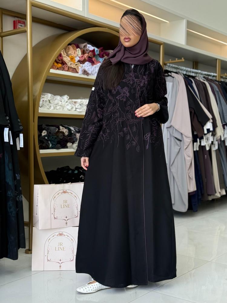 عباية سدين بقماش كريب الاناقة بتطريز  موف