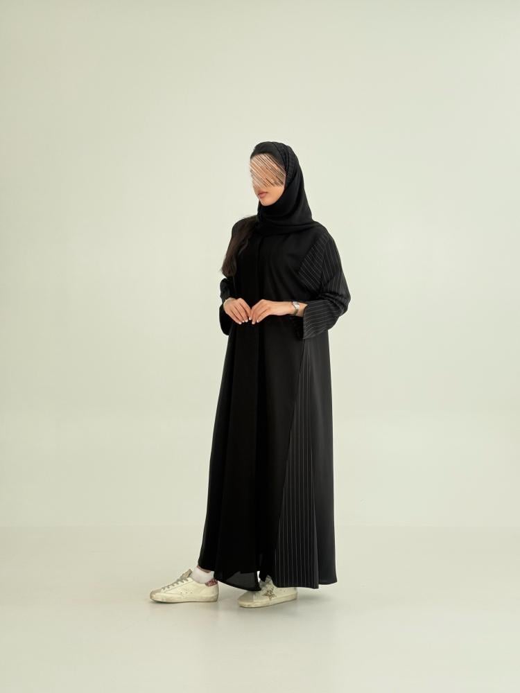 عباية وهوج بقماش كريب الاناقة تدخيلات كريب مقلم  2