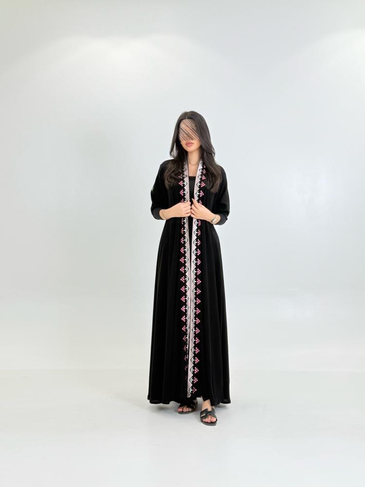 عباية فرحه بقماش ملكي بتطريز كرز دبل كلوش بينك 1