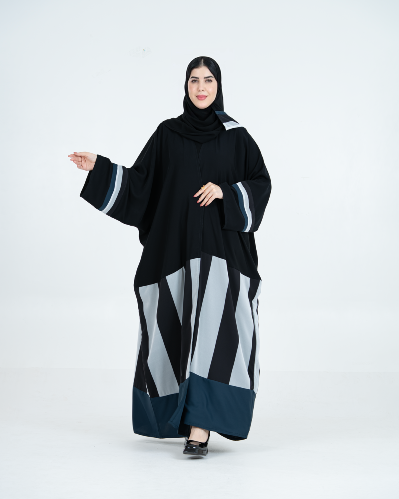 عباية لوسي بقماش كريب نواعم مخططه تركواز