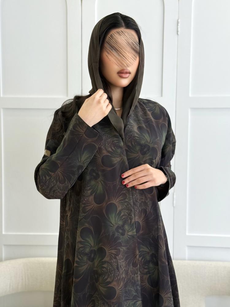 عباية مسك بقماش حرير تركي زيتي