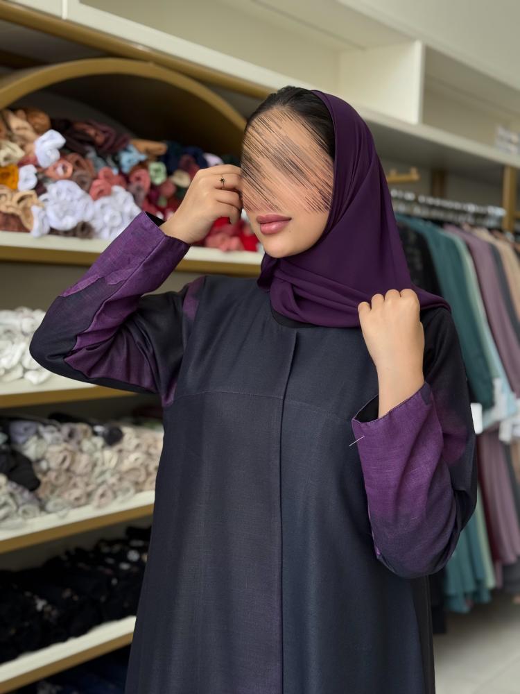 عباية تاينا بقماش لنن برسم  بنفسجي