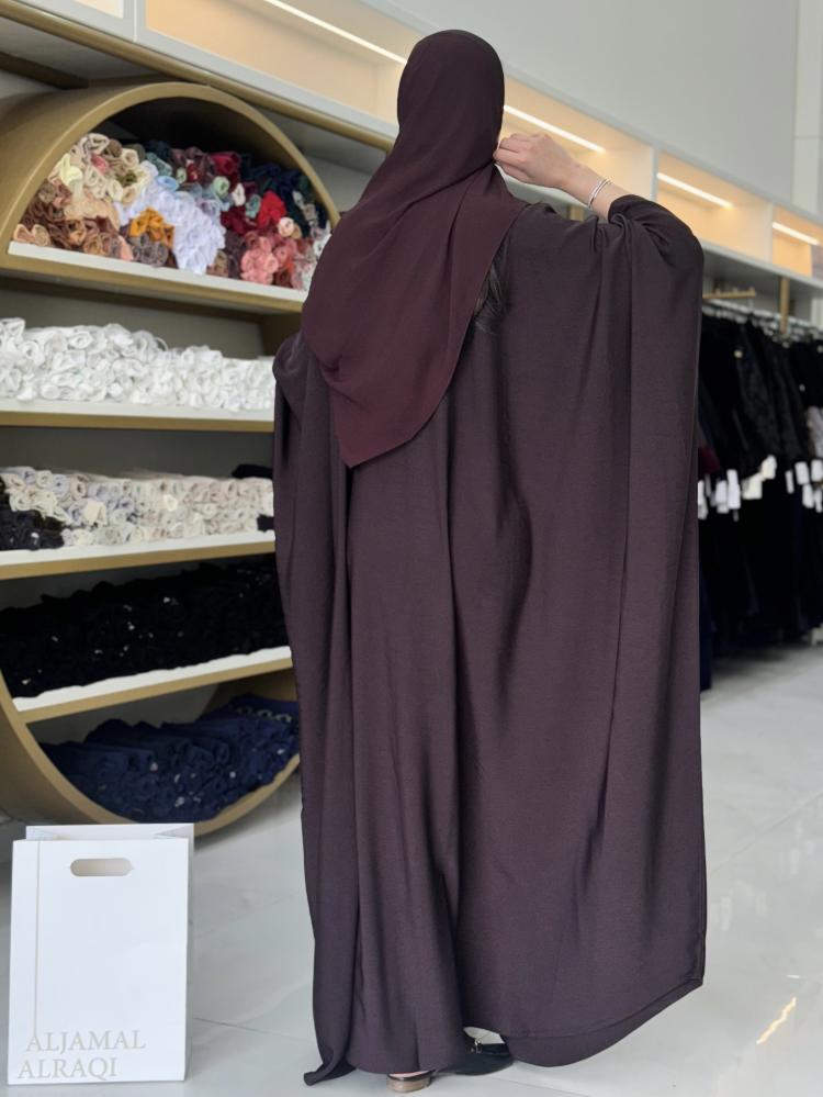 عباية زمرده بشت بقماش كريب احساس ناعم عنابي