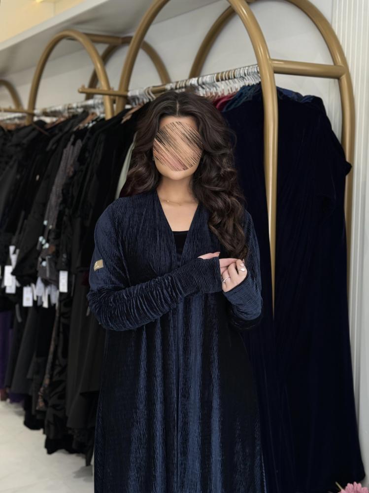 عباية فله بقماش مخمل استرتش كرمشه بالكم وفتحه اصبع كحلي