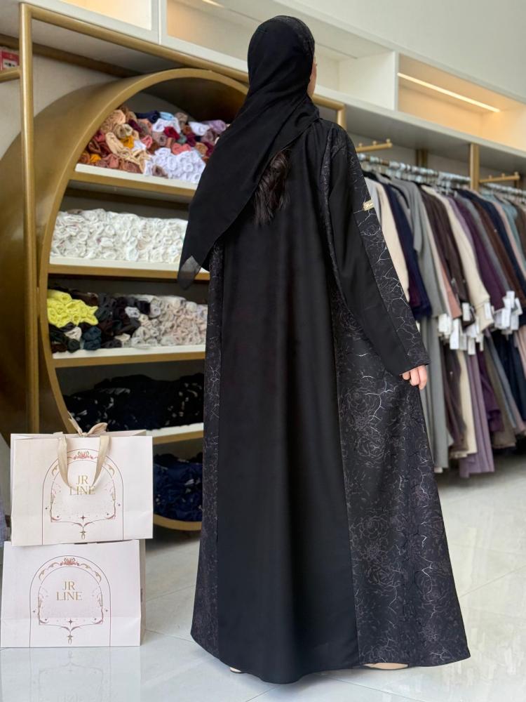 عباية اسيله بقماش كريب الاناقة تدخيلات جاكار موف