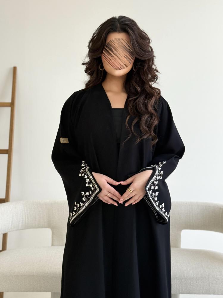 عباية هويا قماش كريب ملكي ويفر اسود
