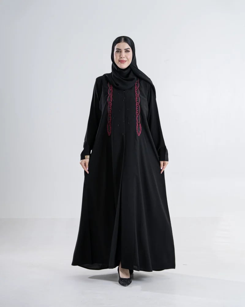 عباية خوله بقماش رموش حياكه يدويه عنابي