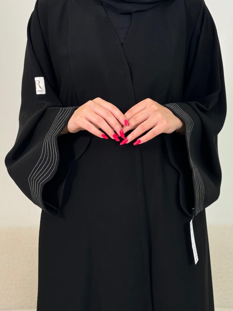 عباية زمرده ا ملكي خيط ابيض ناعم بالاكمام
