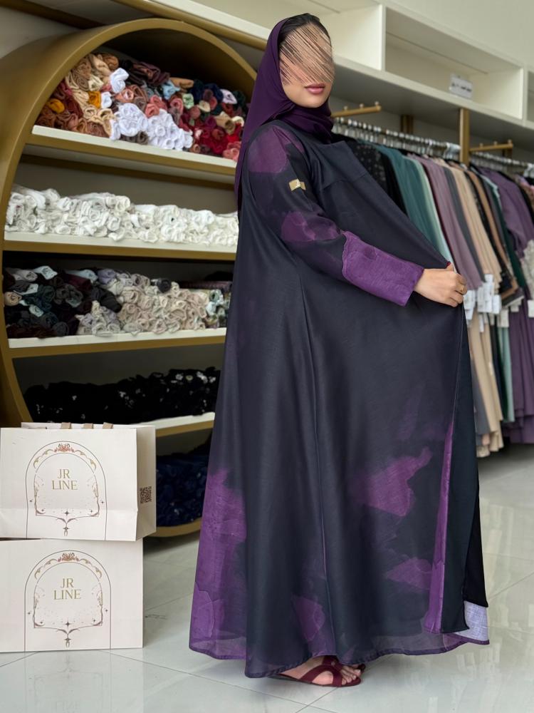 عباية تاينا بقماش لنن برسم  بنفسجي