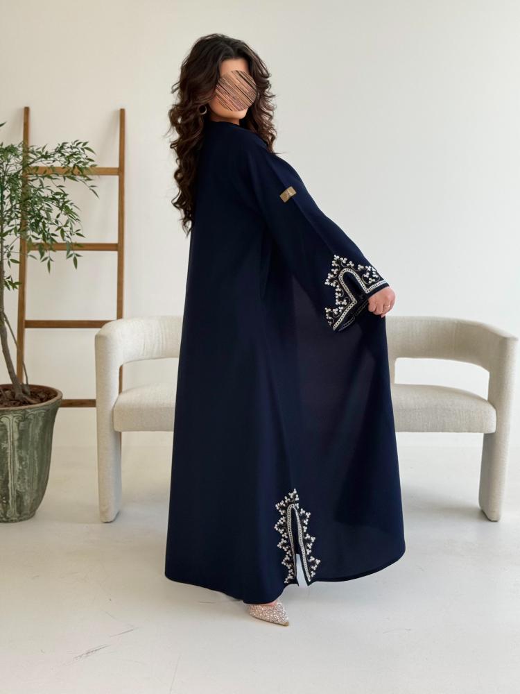 عباية هويا قماش كريب ملكي ويفر كحلي