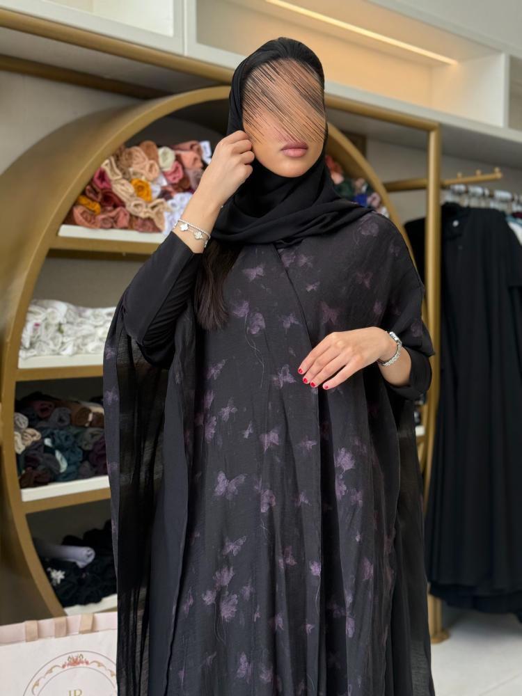 عباية تماره بقماش تنكل برنت مع بلاك بيري فراشات