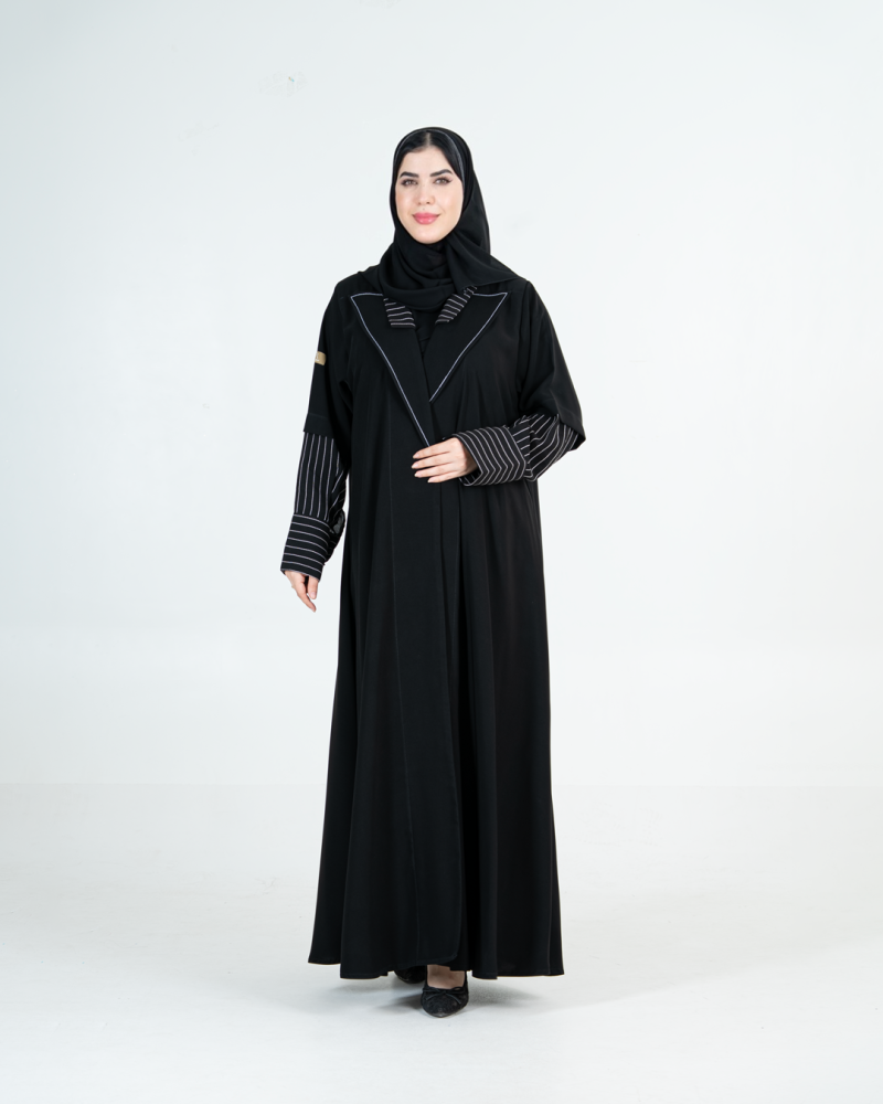 عباية كادي بقماش كريب ملكي تخيلات مقلم