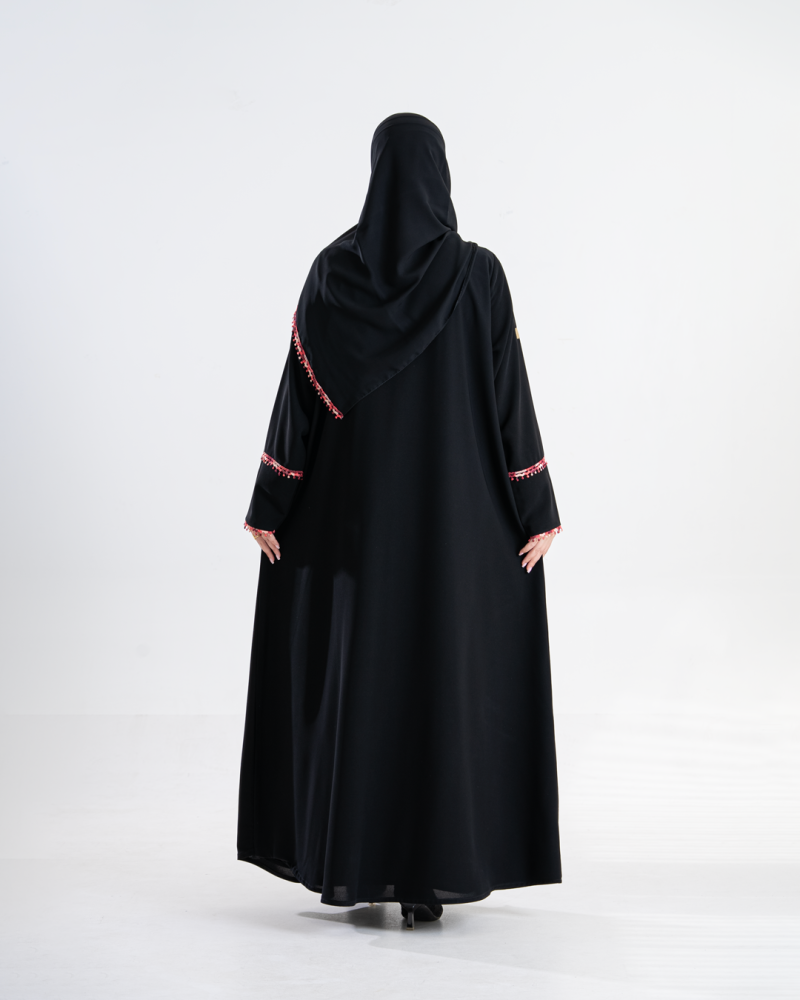 عباية ايلول بقماش كريب ملكي مزين بكلفه برغندي
