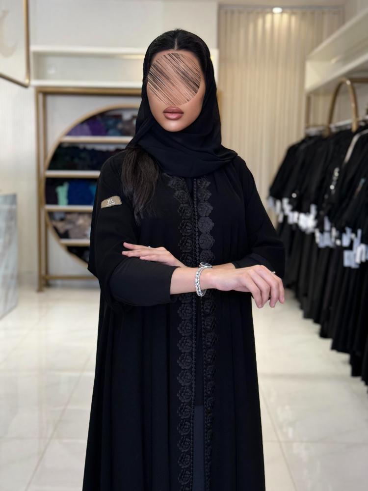 عباية سحاب بقماش كريب ملكي بكم استرتش