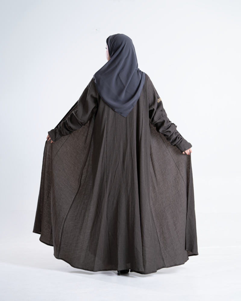 عباية طرفه بقماش شاكرا زم بالكم مع فتحه اصبع رمادي
