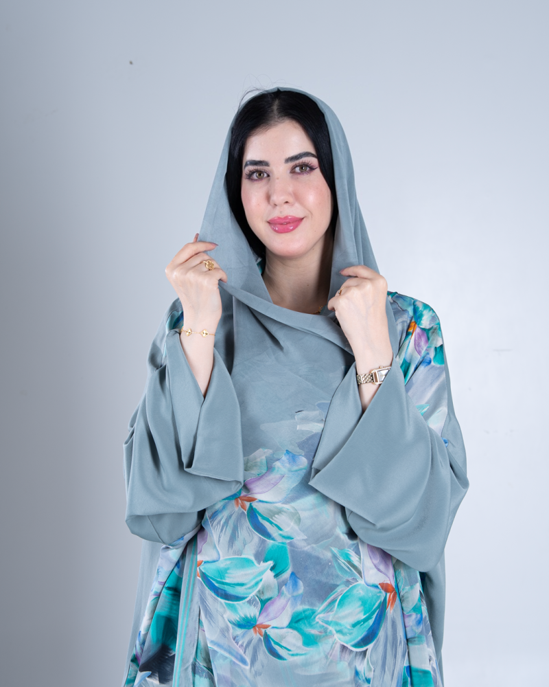 عباية فلوه بقماش روزا برسم ورد تيفاني