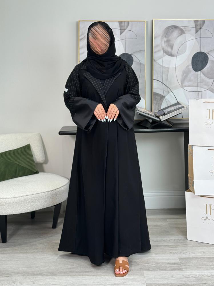 عباية جيان | اسود تدخيلات مقلم واسود