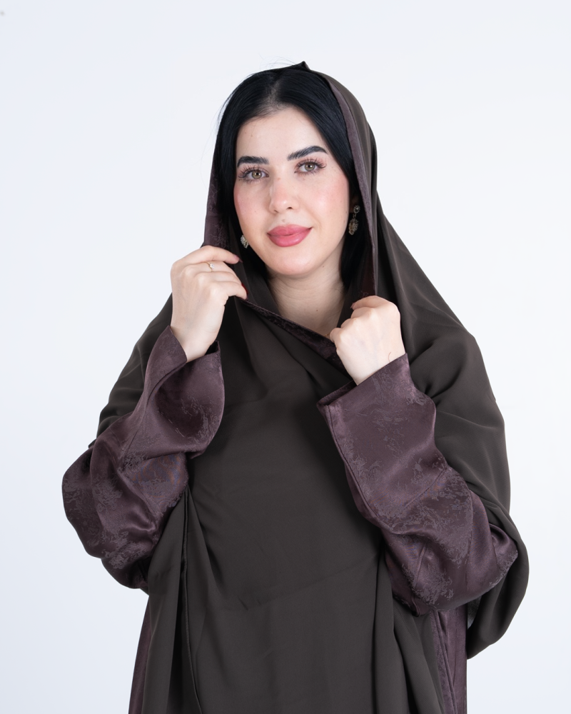 عباية نور بقماش  حرير مغسول جاكار  بني
