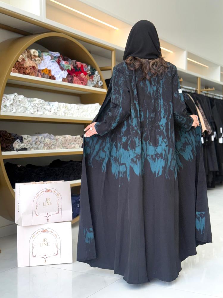عباية بيلسان حرير كوري مطبع اسود