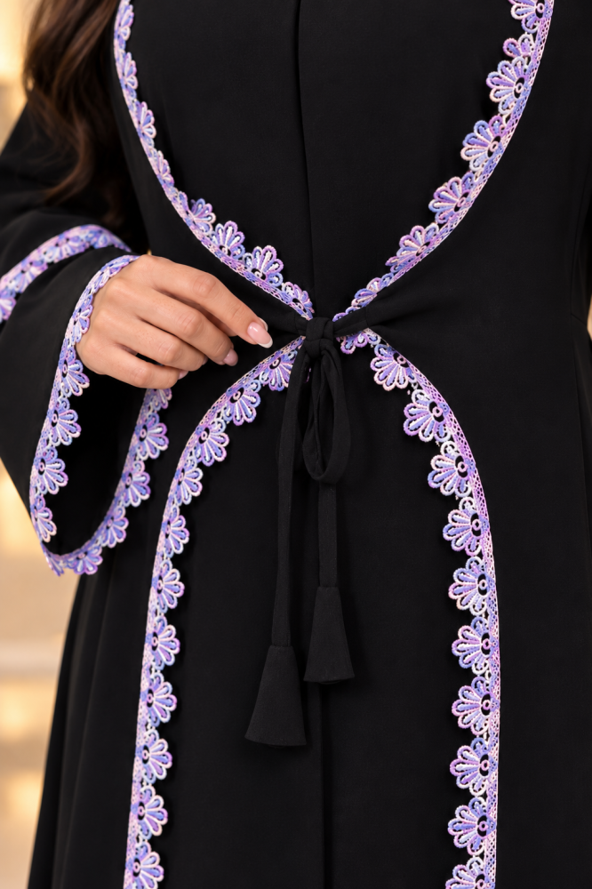 عباية سهيلة بقماش كريب ملكي كلفه بنفسجي