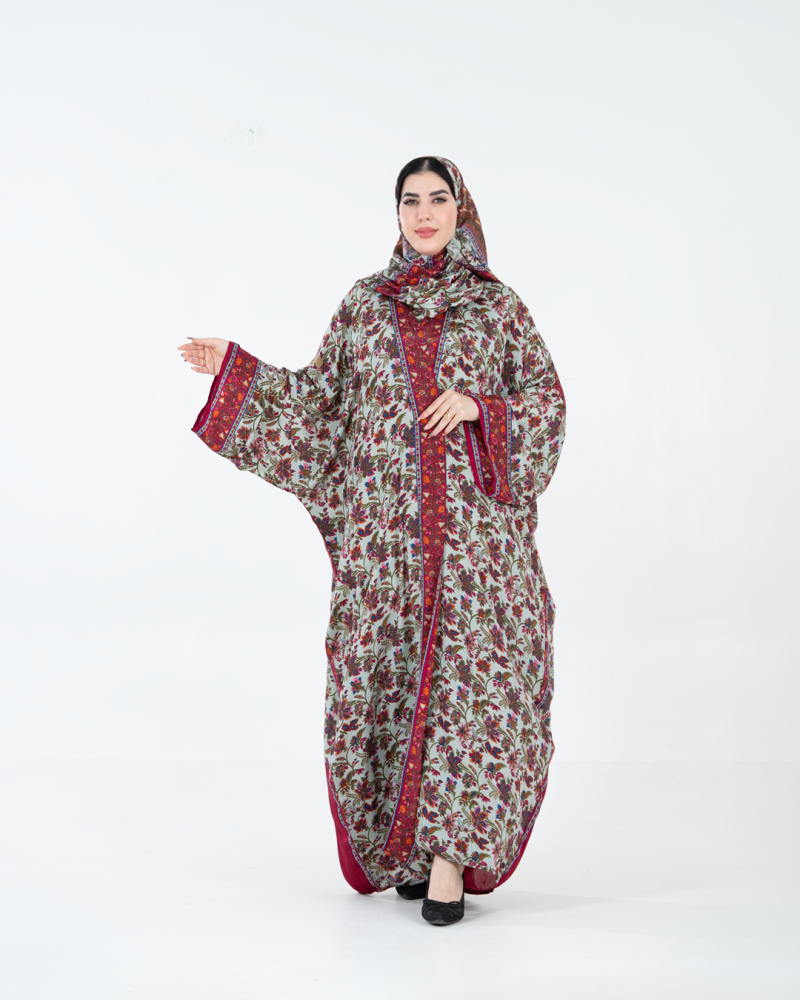 عباية زهره بقماش حرير برسم فوشي