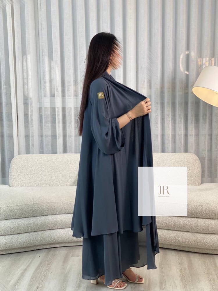 Chiffon layered abaya - light gray