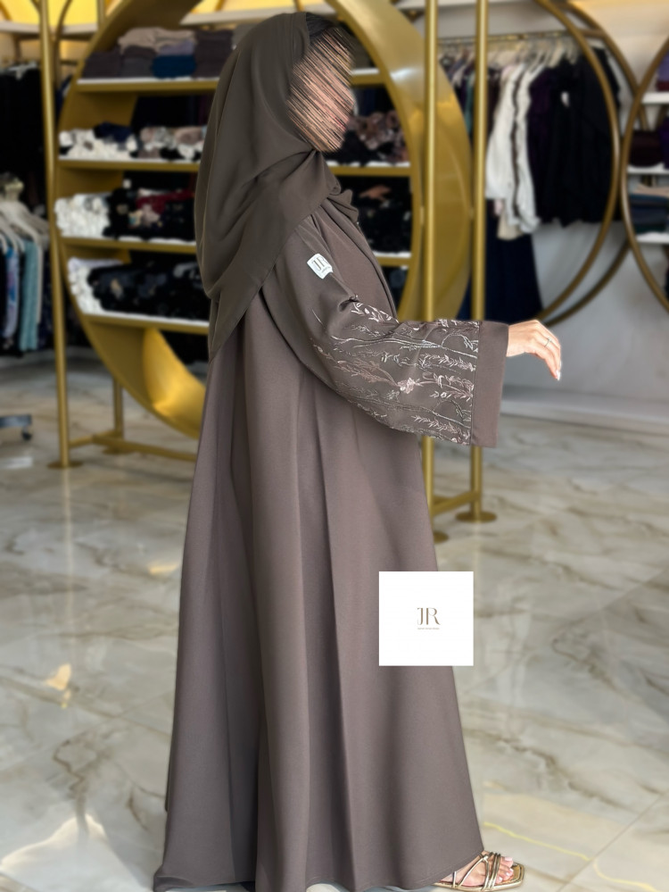 New summer | Crepe abaya, elegance, embroidered, double flared - light brown