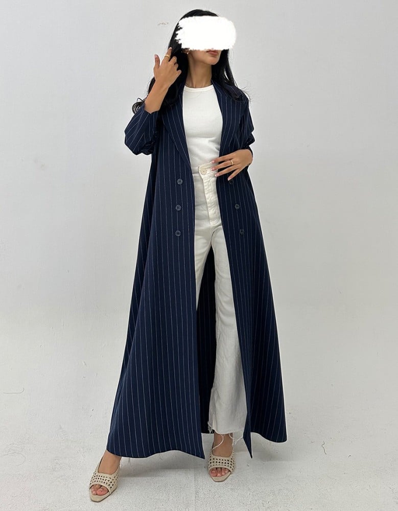 Navy blue blazer with street story pattern