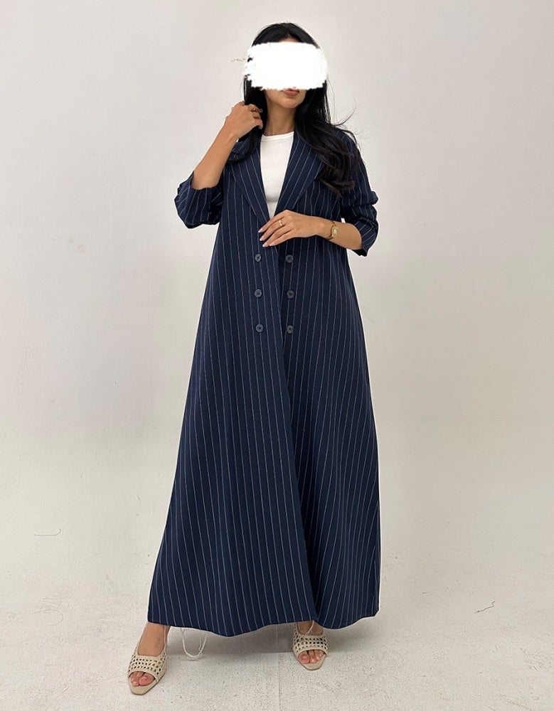 Navy blue blazer with street story pattern