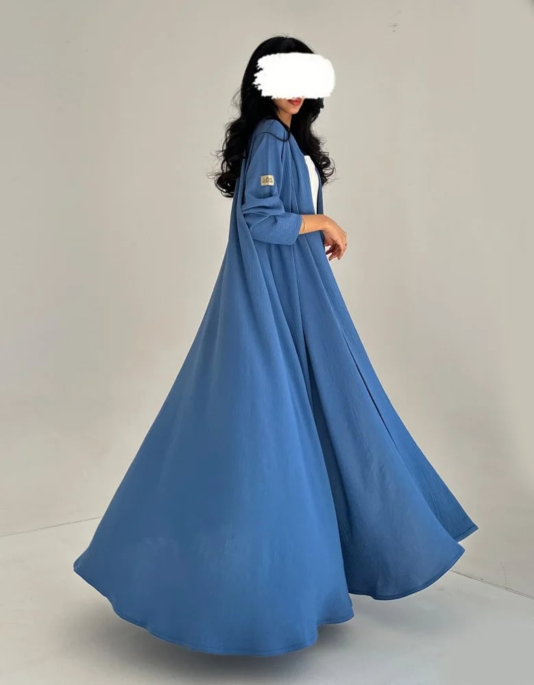 كريب مكرمش كلوش ياقة طويلة عملي