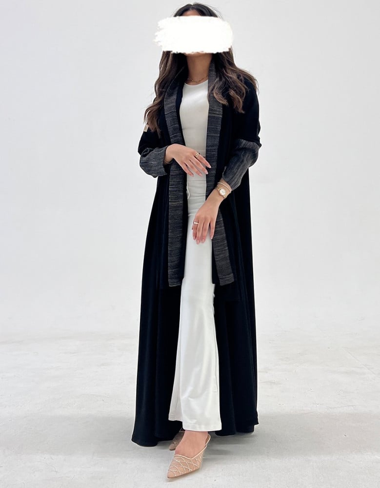 Black crepe abaya and linen bag