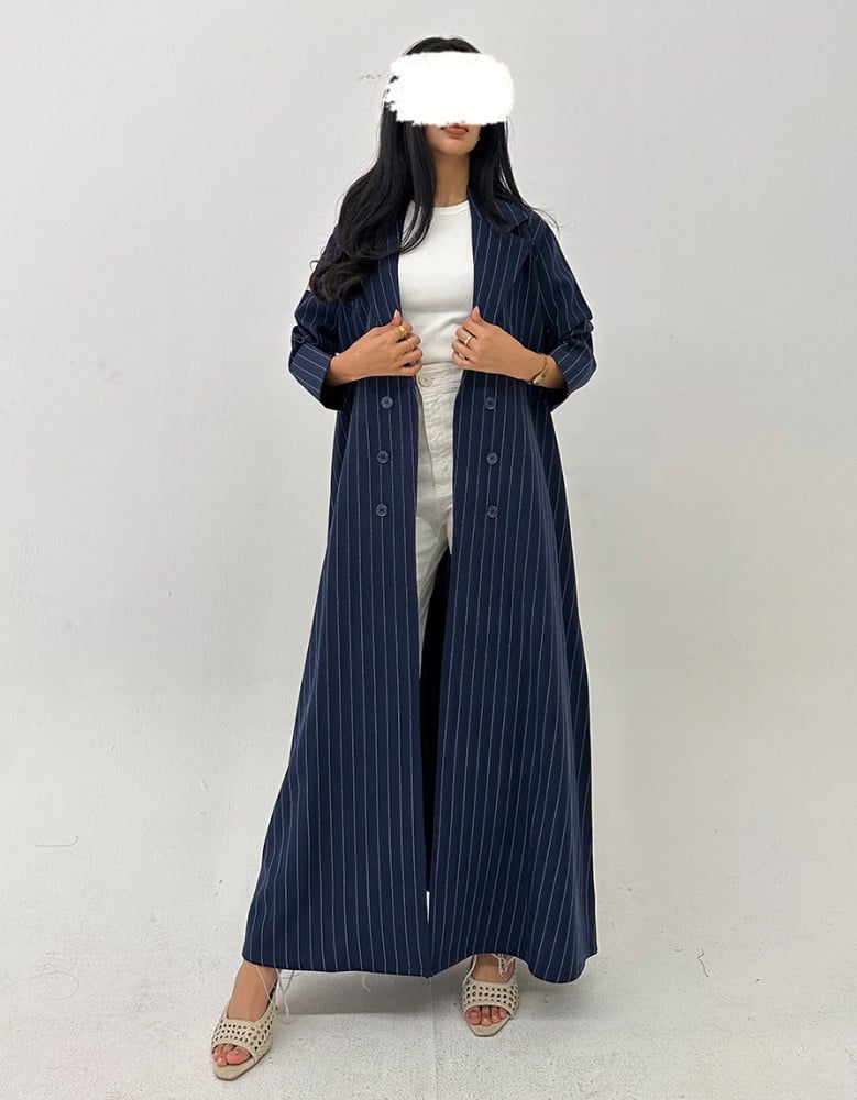 Navy blue blazer with street story pattern