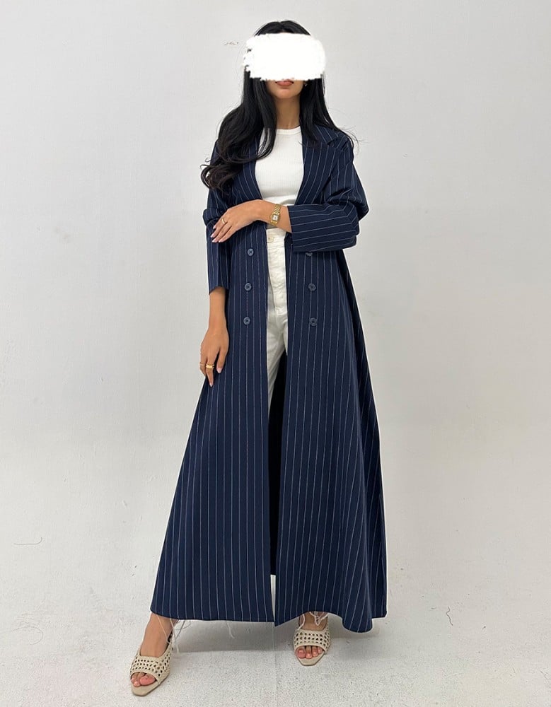 Navy blue blazer with street story pattern