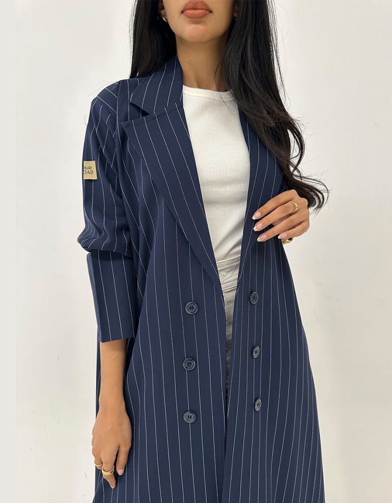 Navy blue blazer with street story pattern
