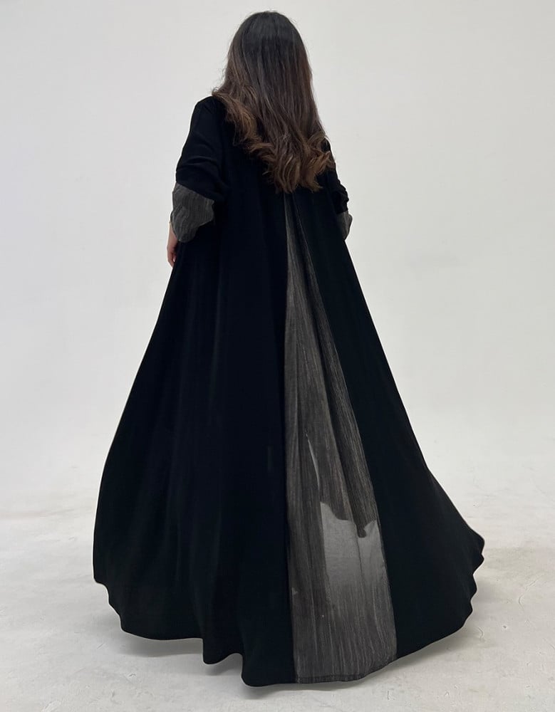 Black crepe abaya and linen bag