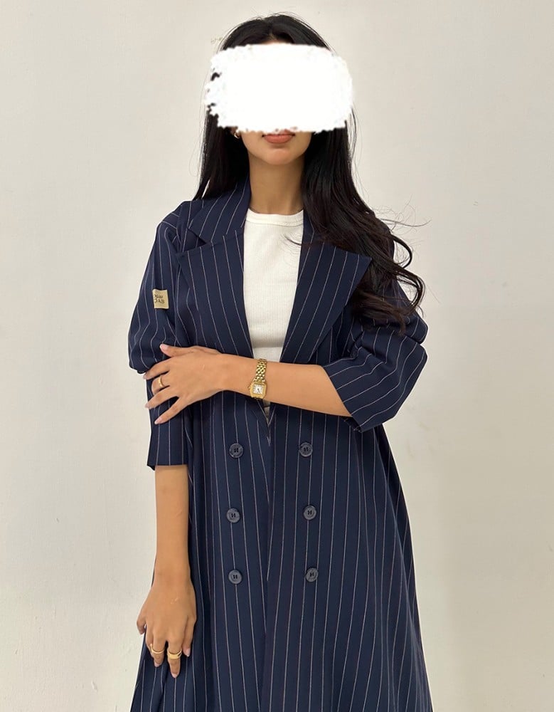 Navy blue blazer with street story pattern