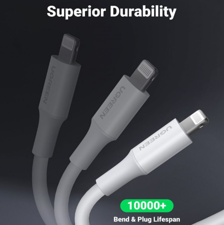 = سلك شاحن يوجرين USB إلى آيفون بطول 1 م - أبيض