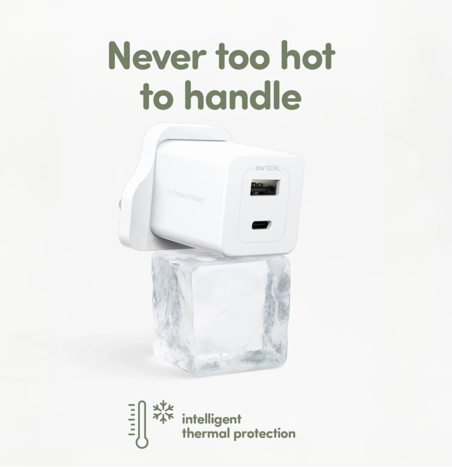 EMPOWER™ BY PANZERGLASS® TURBO 35W CHARGER INCL. USB-C + USB-A | UK PLUG| SILVER WHITE