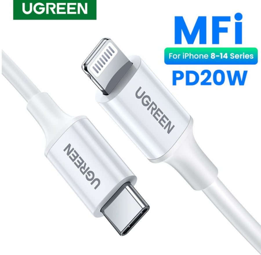 سلك شاحن يوجرين USB-C إلى آيفون بطول 1 م - أبيض