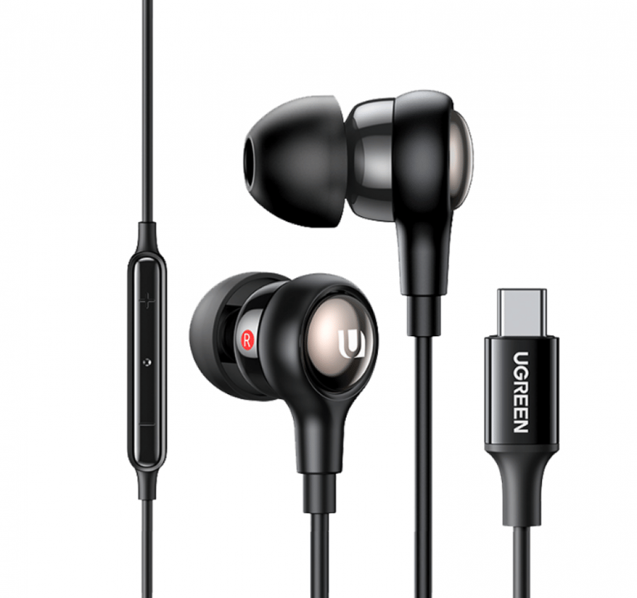 سماعة أذن يوجرين سلكية مع مايكرفون مدمج بوصلة USB-C - أسود