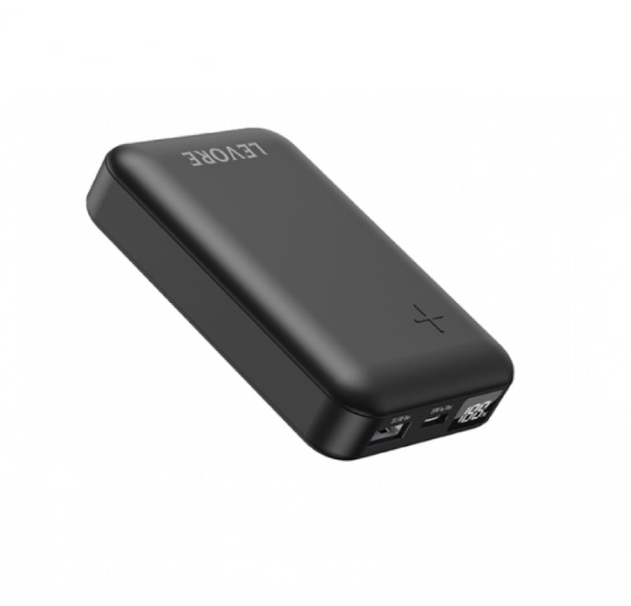 -- شاحن متنقل ليفوري بسعة 10000 ملي أمبير سريع منفذ PD ومنفذ USB - أسود