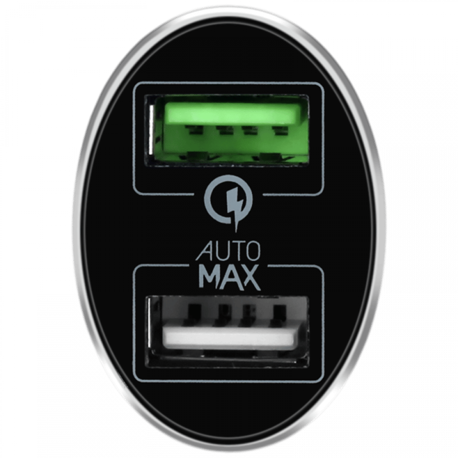 شاحن سيارة موماكس بمنفذين USB يدعم الشحن السريع 30W - اسود