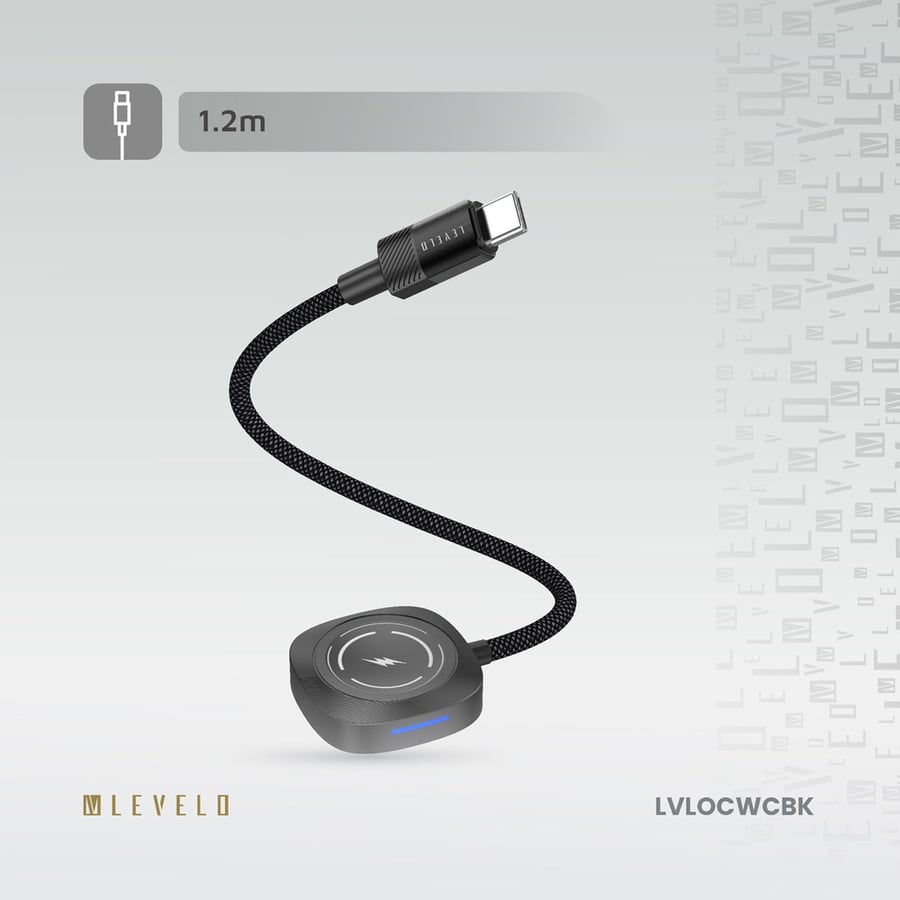 كابل شحن لاسلكي لساعة أبل من نوع Levelo Otto Type-C - أسود