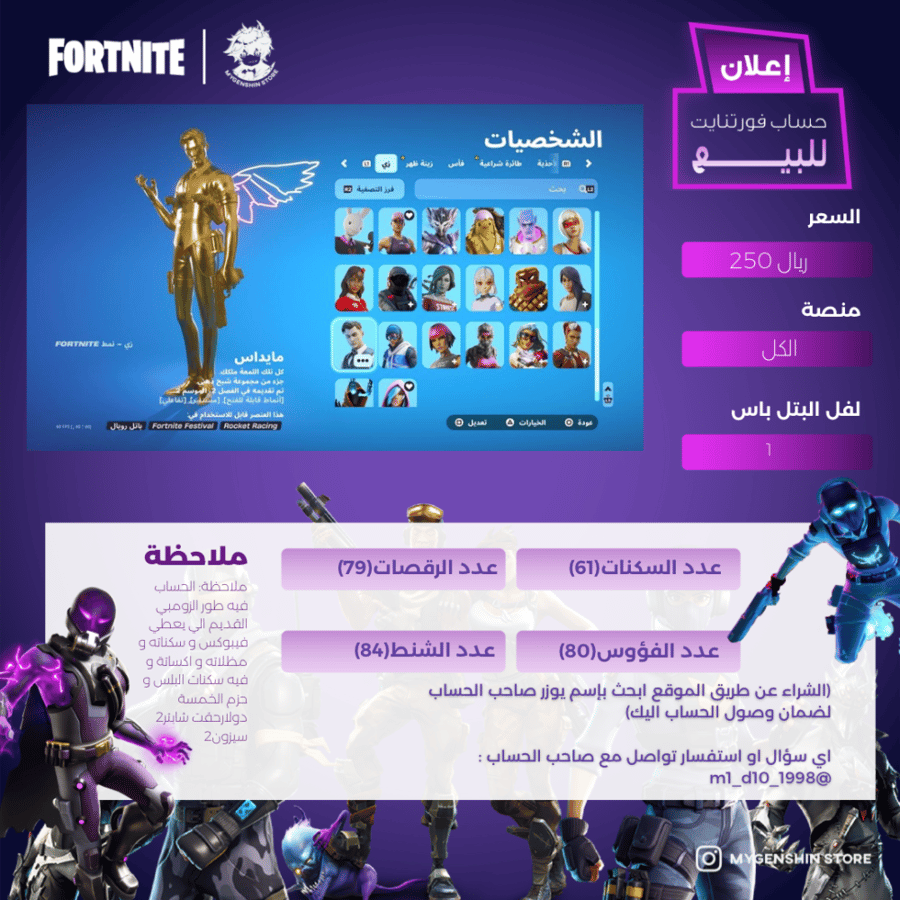 (1998_m1_d10) حساب فورت نايت يحتوي على 61 سكن