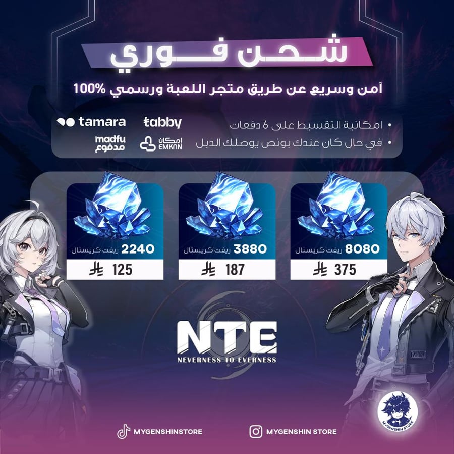 شحن nte (قسط وادفع لاحقا)