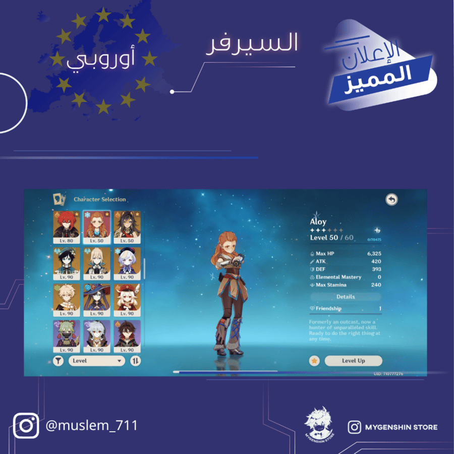 (muslem_711) حساب سيرفر اوروبا لفل 60يحتوي(33 شخصية)