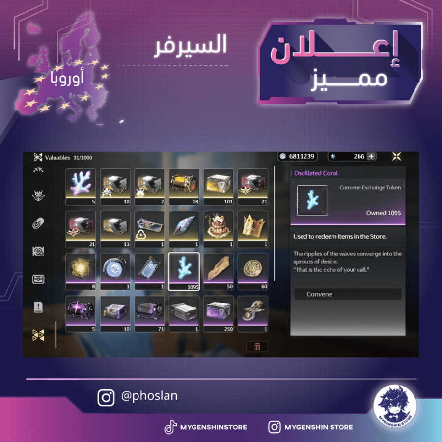 (phoslan) حساب سيرفر اوروبا لفل 80يحتوي(16 شخصية)