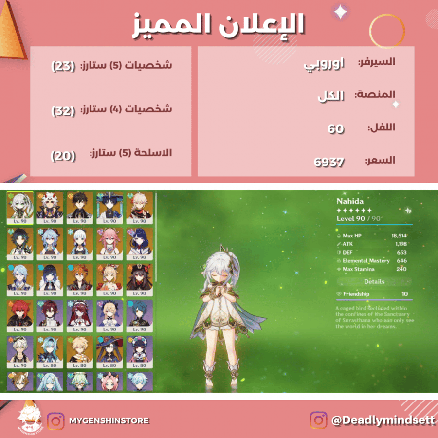 (Deadlymindsett) حساب سيرفر اوروبا لفل 60 يحتوي(23 شخصيه)