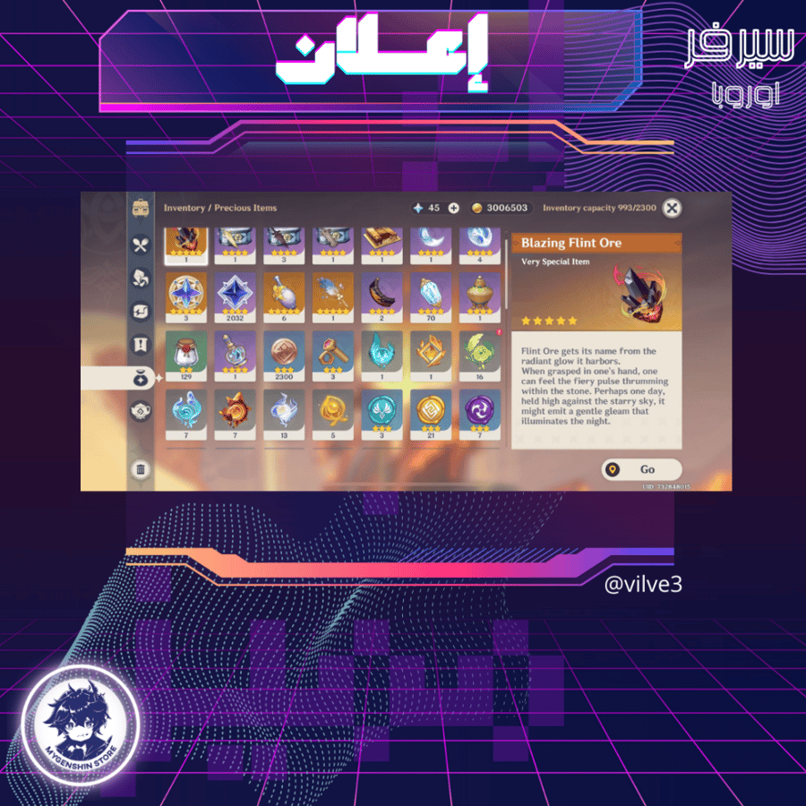(vilve3) حساب سيرفر اوروبا لفل 60 يحتوي (22 شخصية)