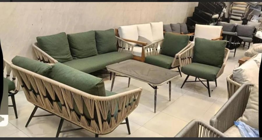 Outdoor sitting area in olive color